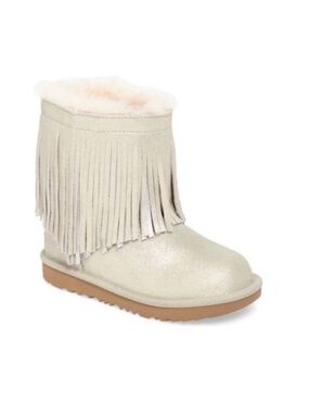 Ugg classic short II genuine shearling metallic fringe booties